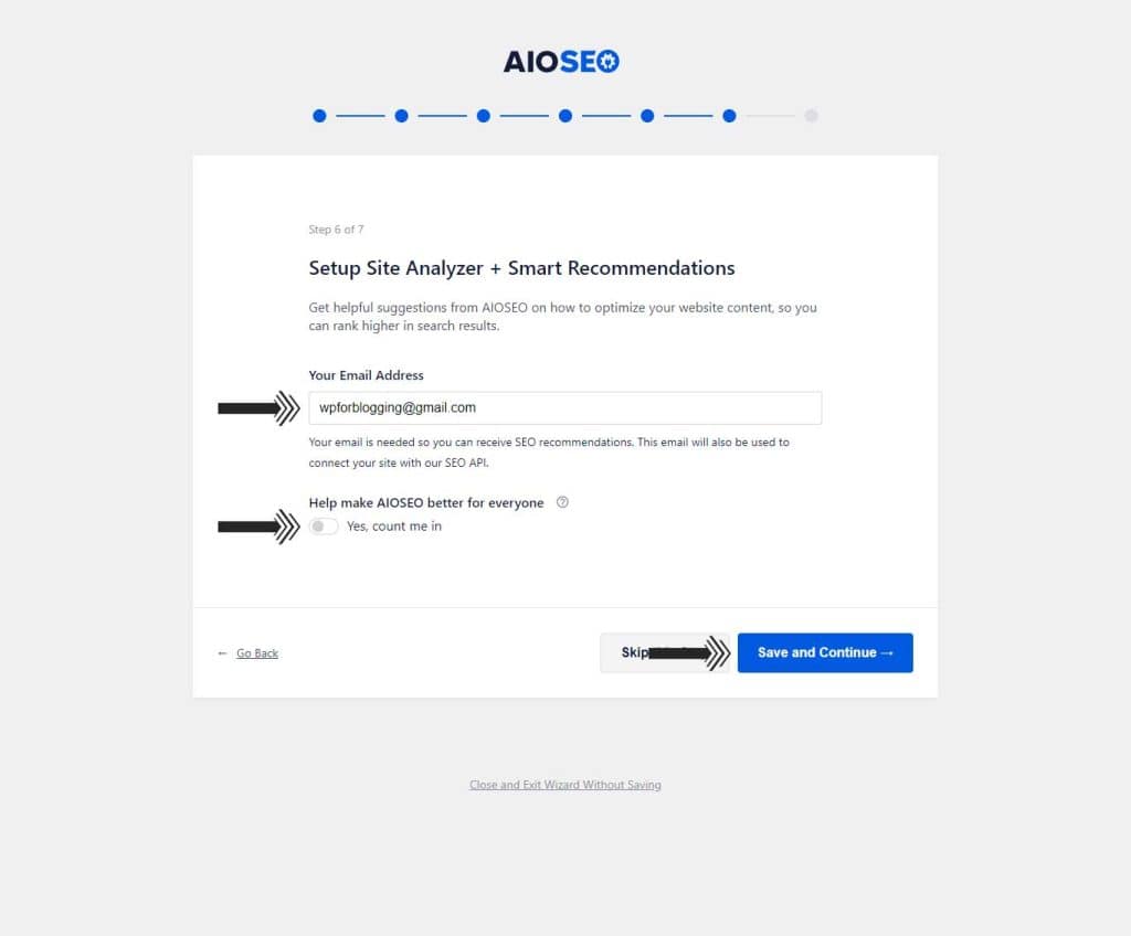 AIOSEO Site Analyzer Setup Page